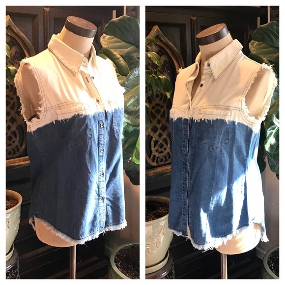 Abigale chambray bleach dip distressed button top - Picture 7 of 8